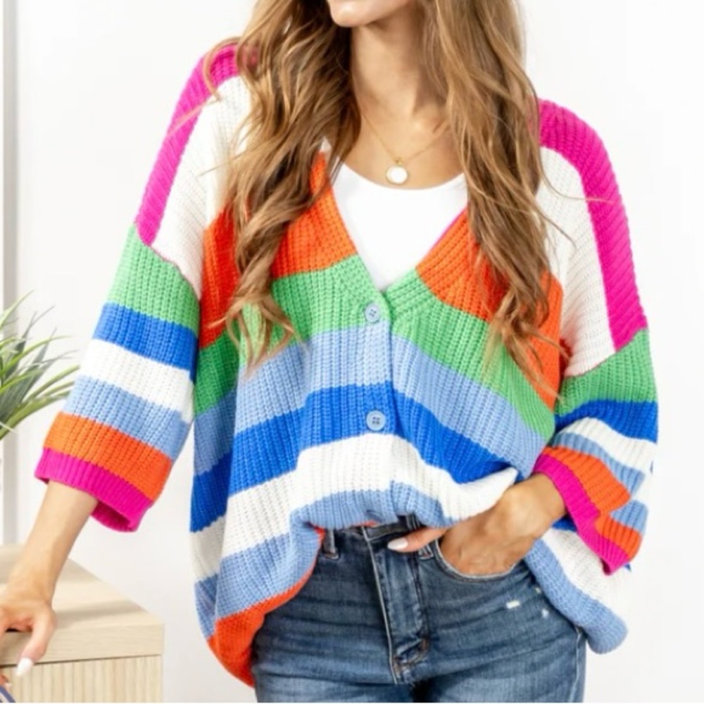 Bibi Striped Oversized Cardigan Sweater NWOT Size Medium